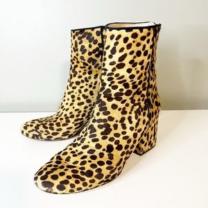 J Crew Sadie Animal Print Calf Hair Leather Ankle Block Heel Boot